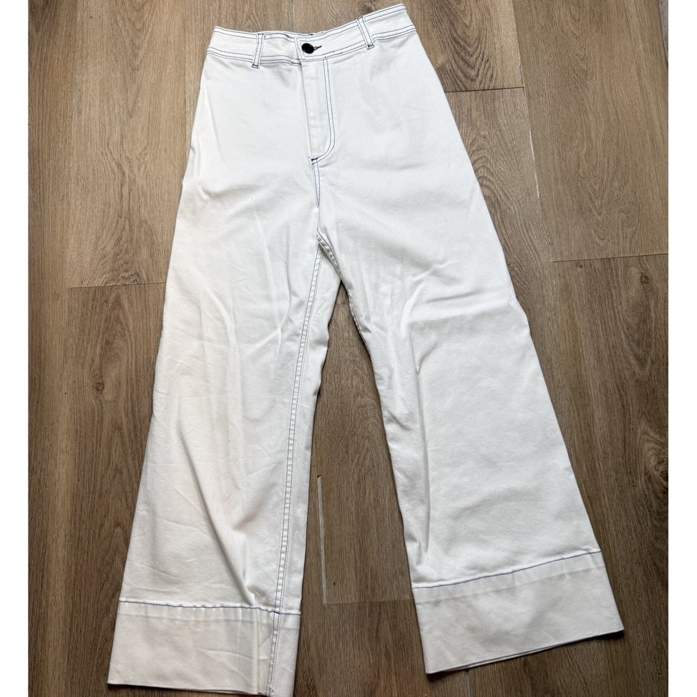 LOVE BINETTI The costa High Waist Wide leg white denim Ankle Cropped size XS